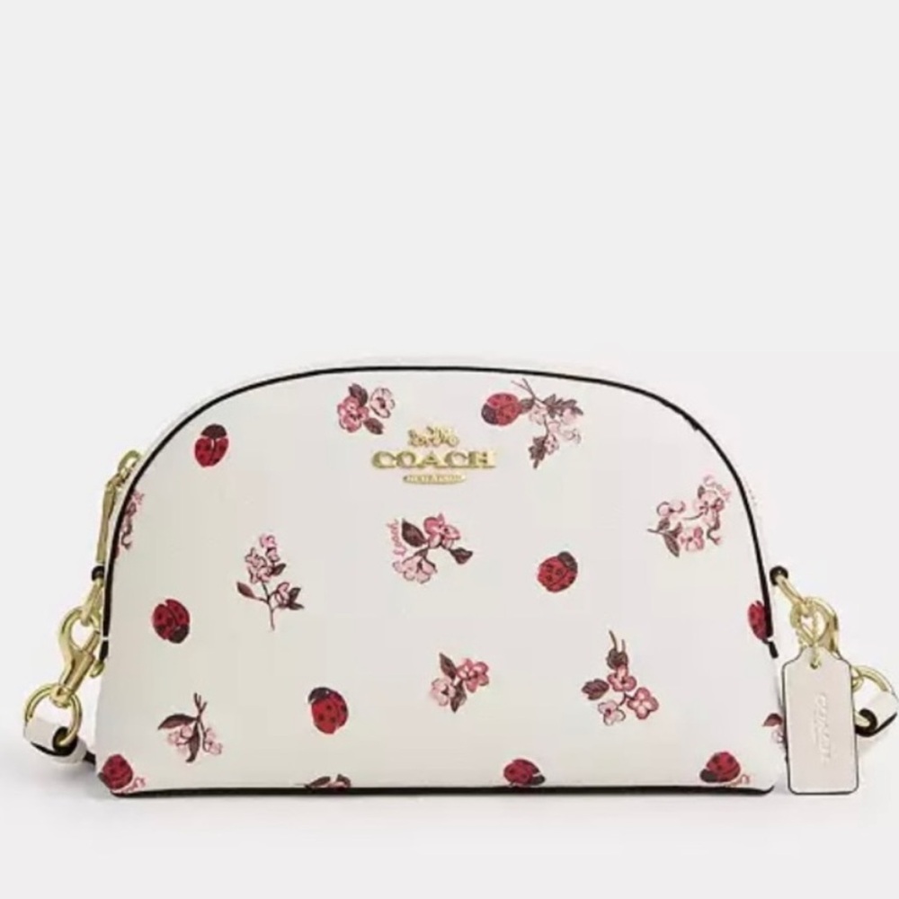 Coach Madi Crossbody Bag with Ladybug Floral in Gold and White